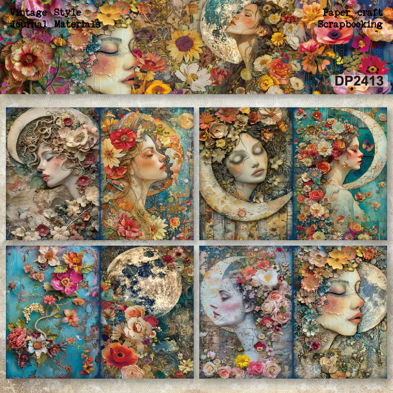 A5 Retro Women With Flowers Scrapbook Paper