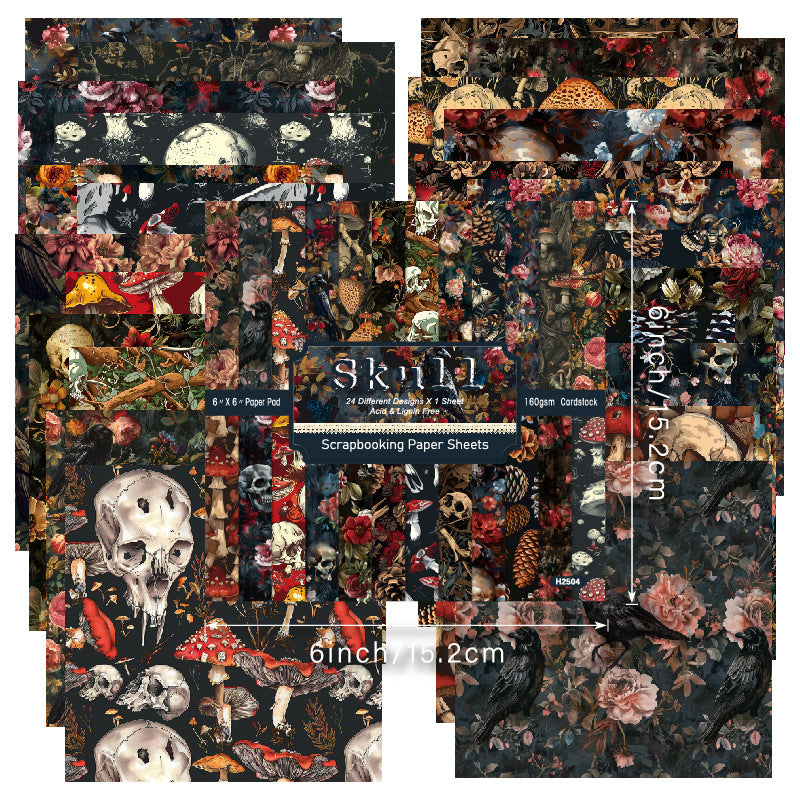 24PCS 6" Skull Scrapbook Paper & Cardstock