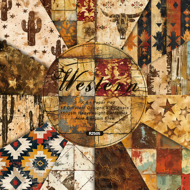 24PCS 6" Western Scrapbook Paper & Cardstock
