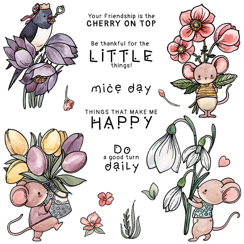 Mouse Flowers Dies & Stamps Set