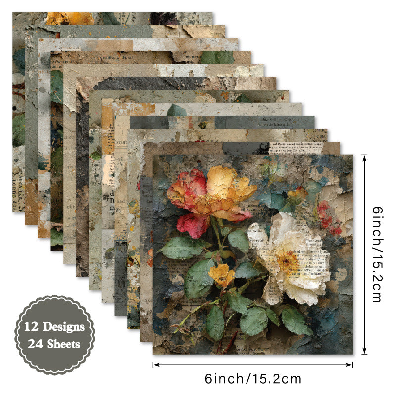 24PCS 6" Beautiful Flowers Scrapbook Paper & Cardstock