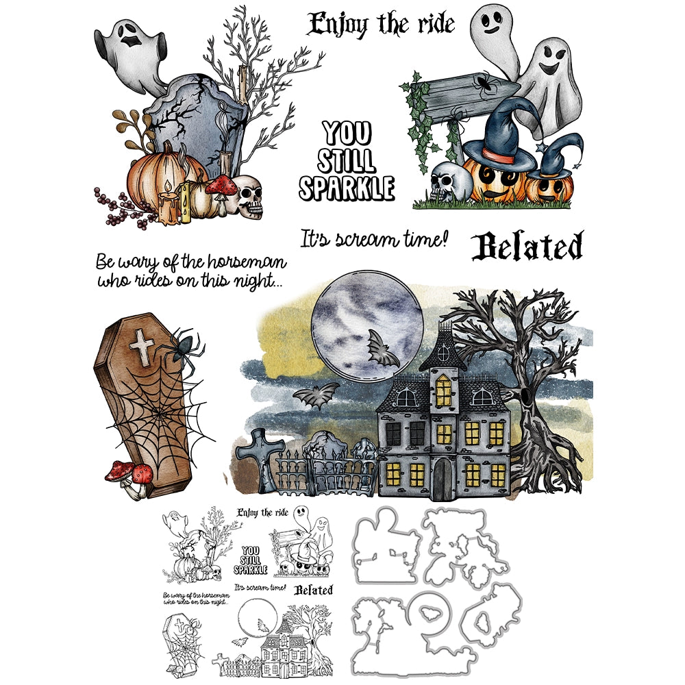 Halloween Castle Ghost Pumpkin Dies & Stamps Set