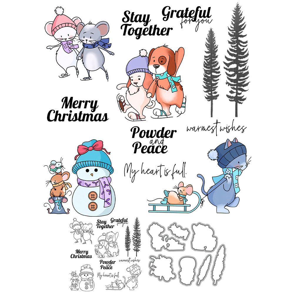 Winter Skiing Animals Dies & Stamps Set