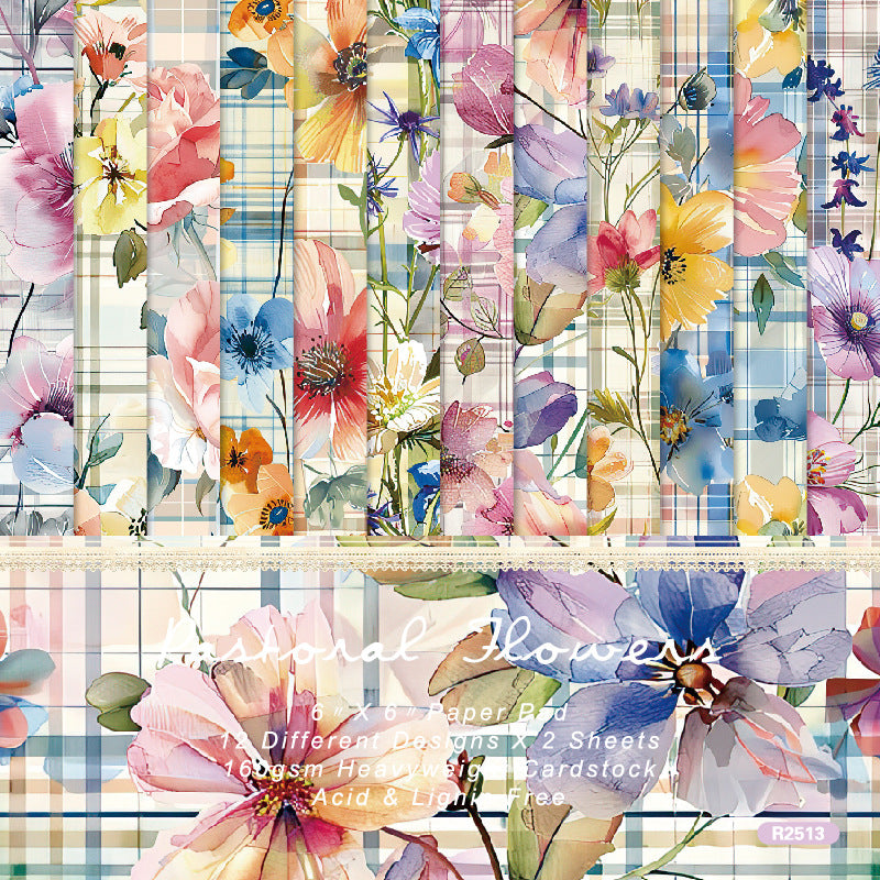 24PCS 6" Flowers Scrapbook Paper & Cardstock
