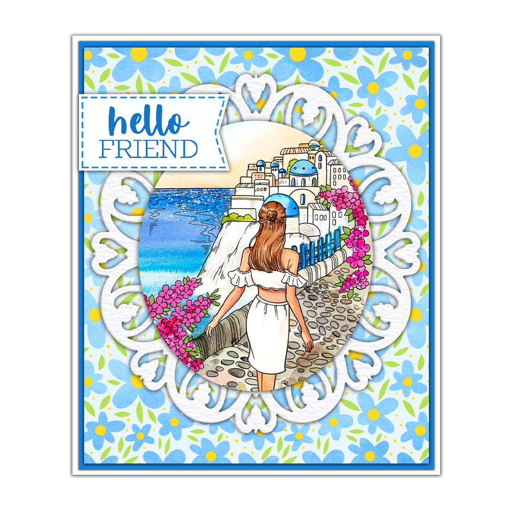 Summer Vacation Travel Girl Dies & Stamps Set