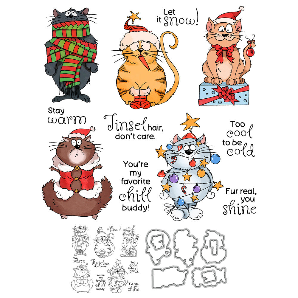 Christmas Funny Cats Dies & Stamps Set
