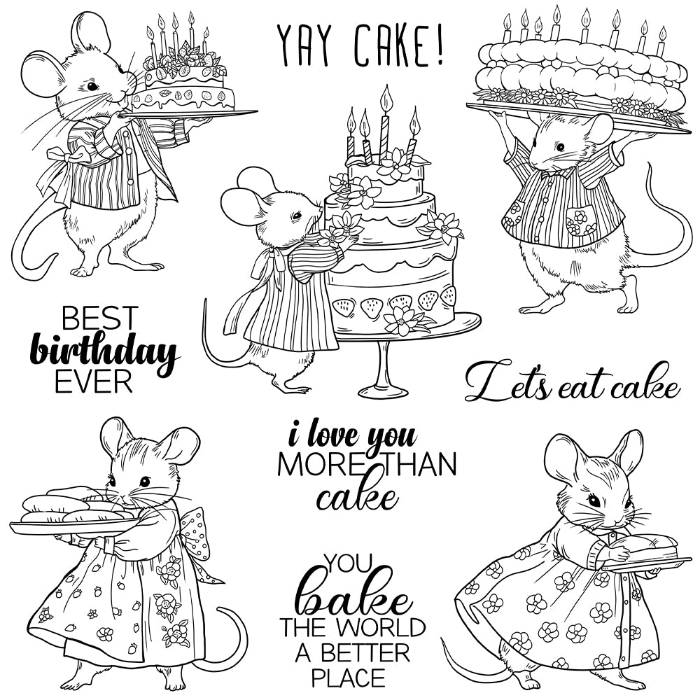 Cute Mouse Birthday Cake Dies & Stamps Set