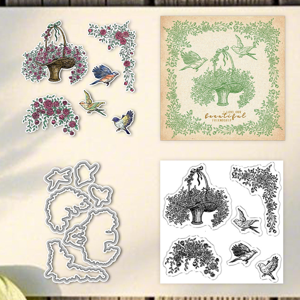 Flower Basket and Birds Dies & Stamps Set