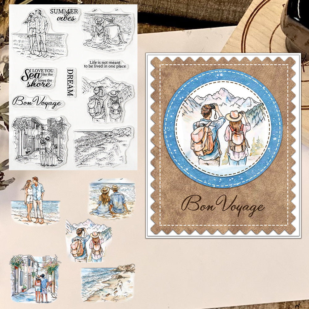 Summer Travel Couple Clear Stamps