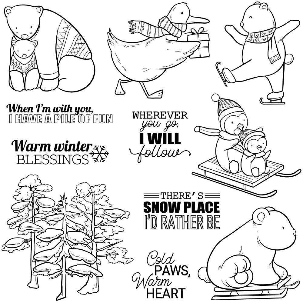 Winter Animals and Pine Trees Clear Stamps