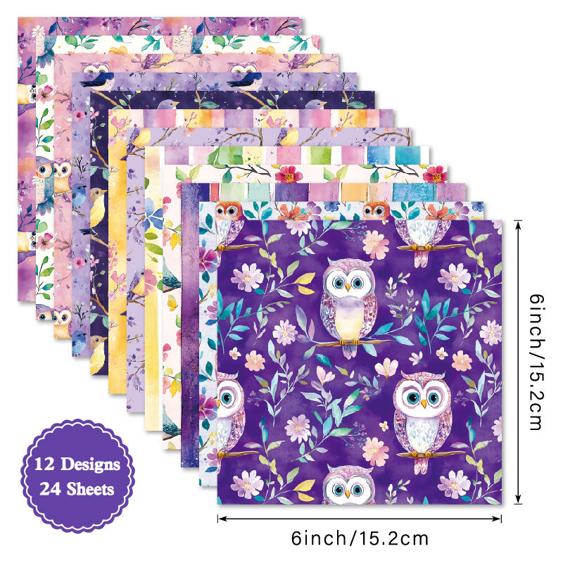 24PCS 6" Owls Scrapbook Paper & Cardstock