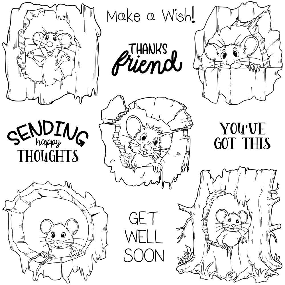 Cute Tree Hole Mouse Dies & Stamps Set