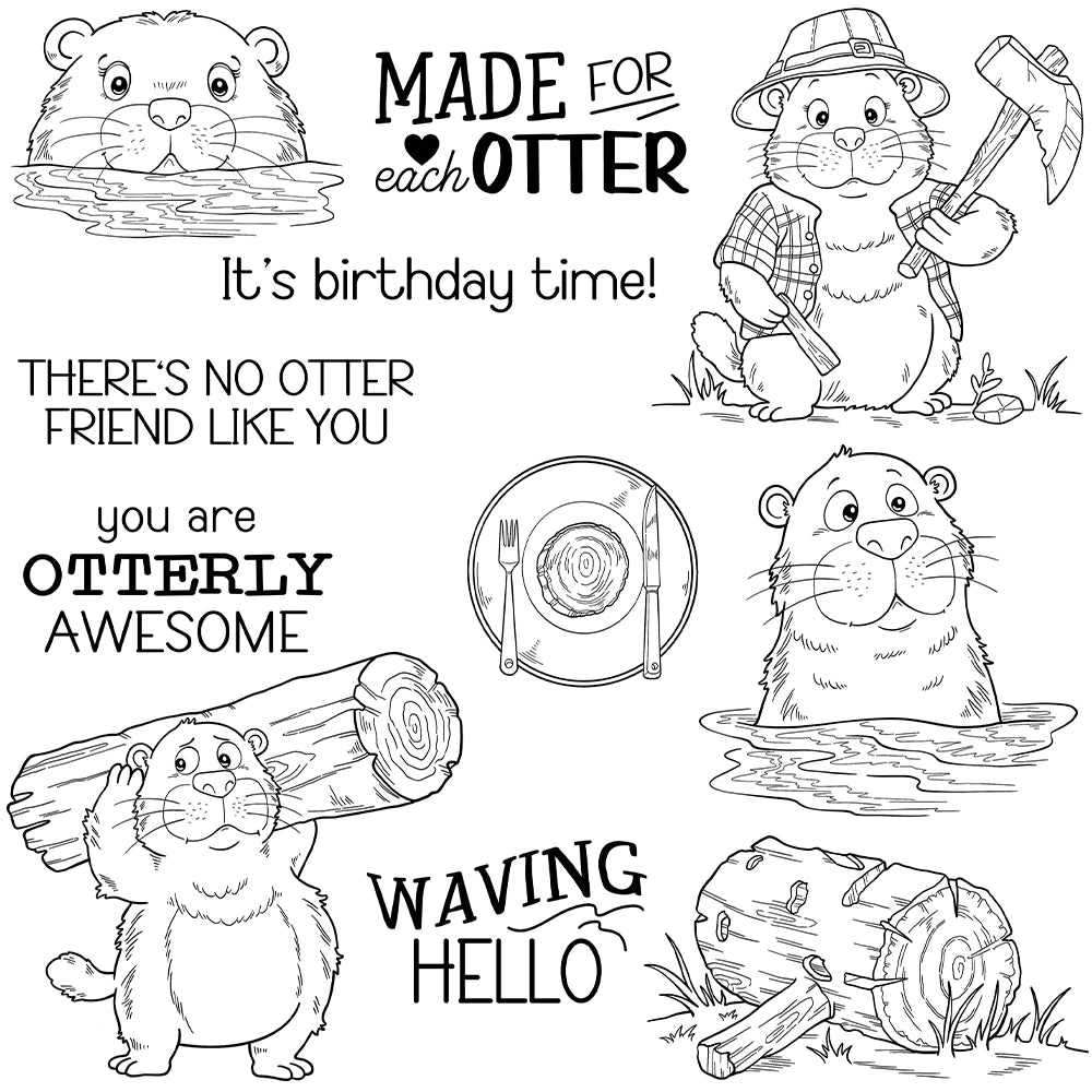 Cute Cartoon Otter Dies & Stamps Set