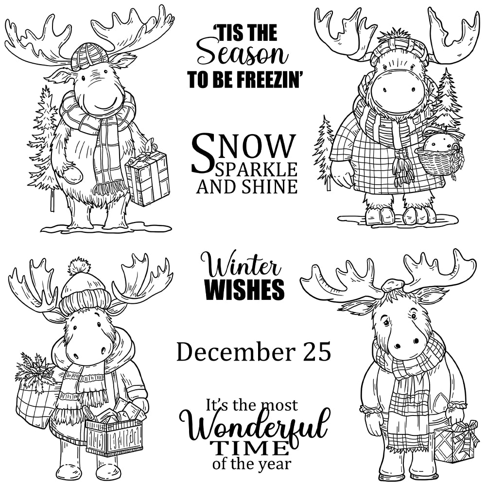Cute Christmas Elk Dies & Stamps Set