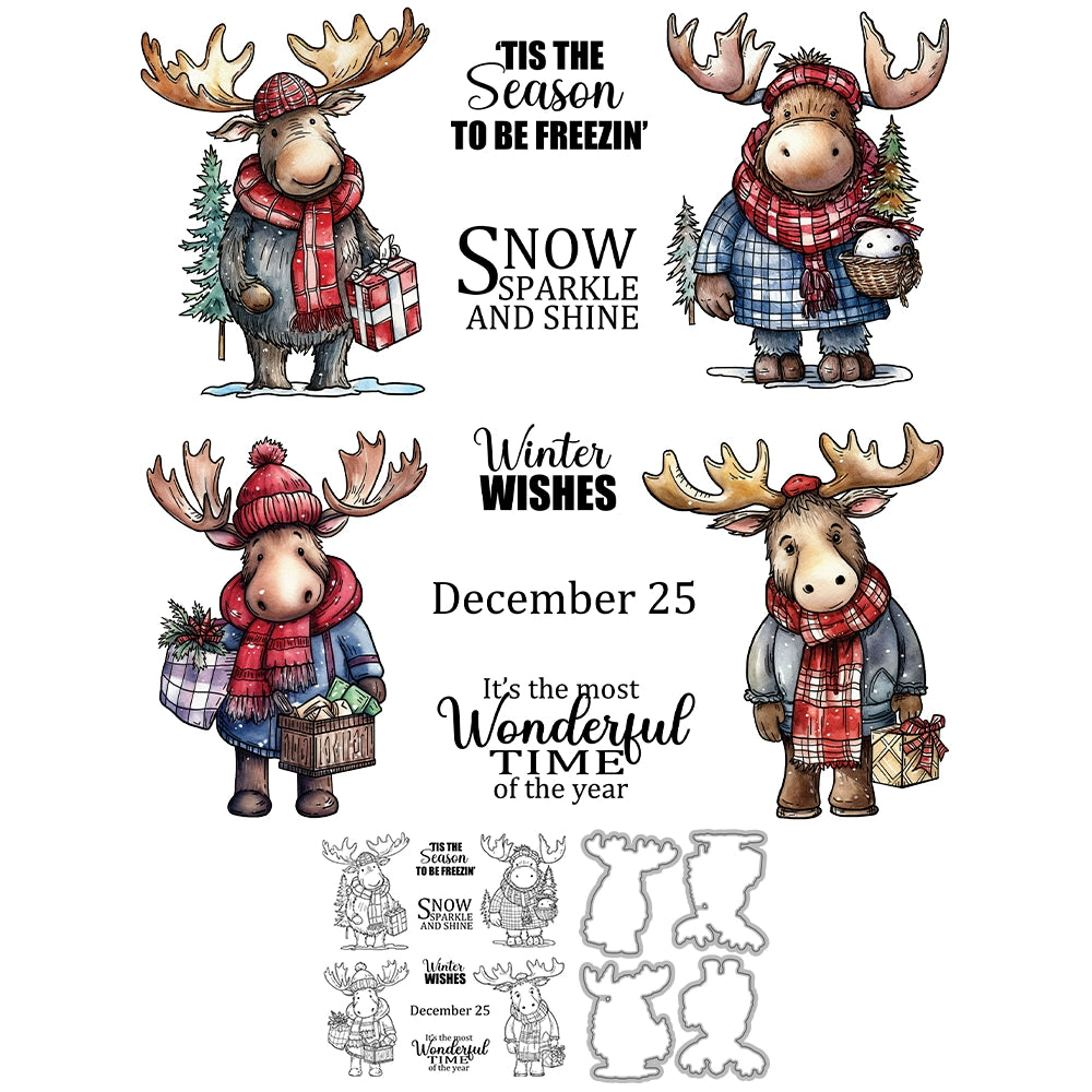 Cute Christmas Elk Dies & Stamps Set