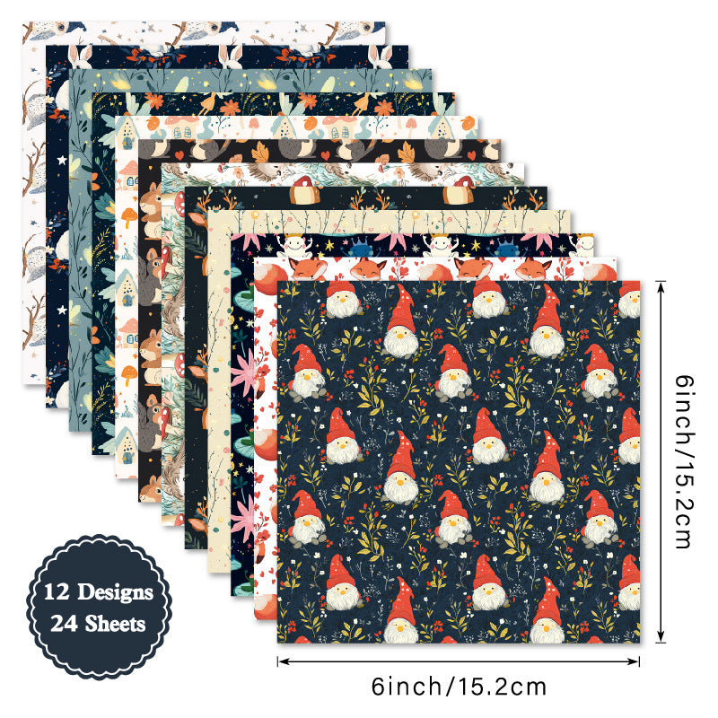 24PCS 6" Gnome Scrapbook Paper & Cardstock