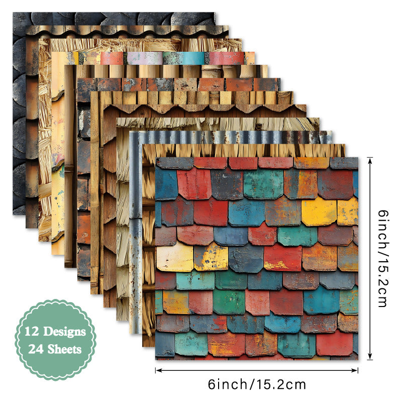 24PCS 6" Texture of Tiles Scrapbook Paper & Cardstock