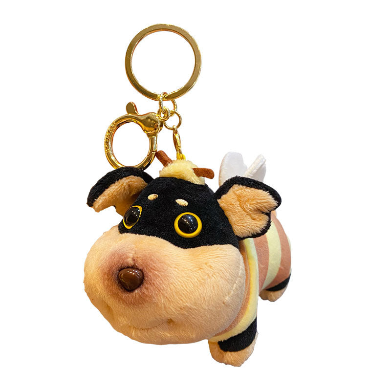 Cartoon Plush Bee Dog Keychain