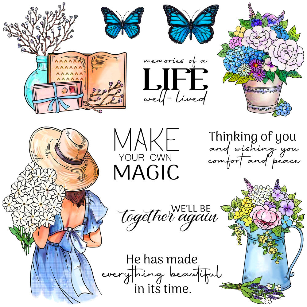 Romantic Flowers Butterflies Dies & Stamps Set