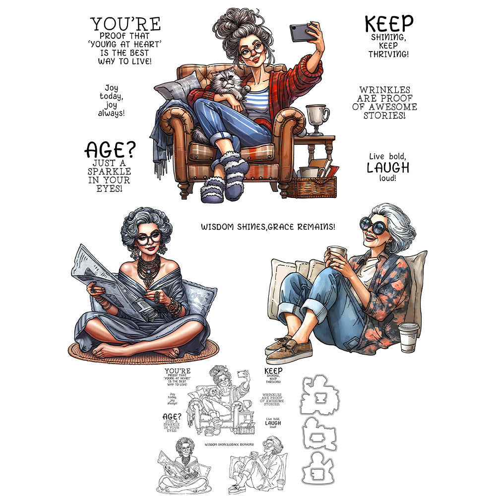 Fashion Old Lady Dies & Stamps Set