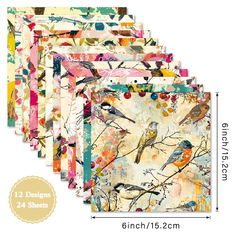 24PCS 6" Birds On Branches Scrapbook Paper & Cardstock
