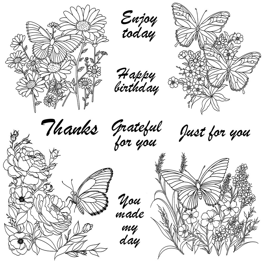 Butterfly Flowers Clear Stamps