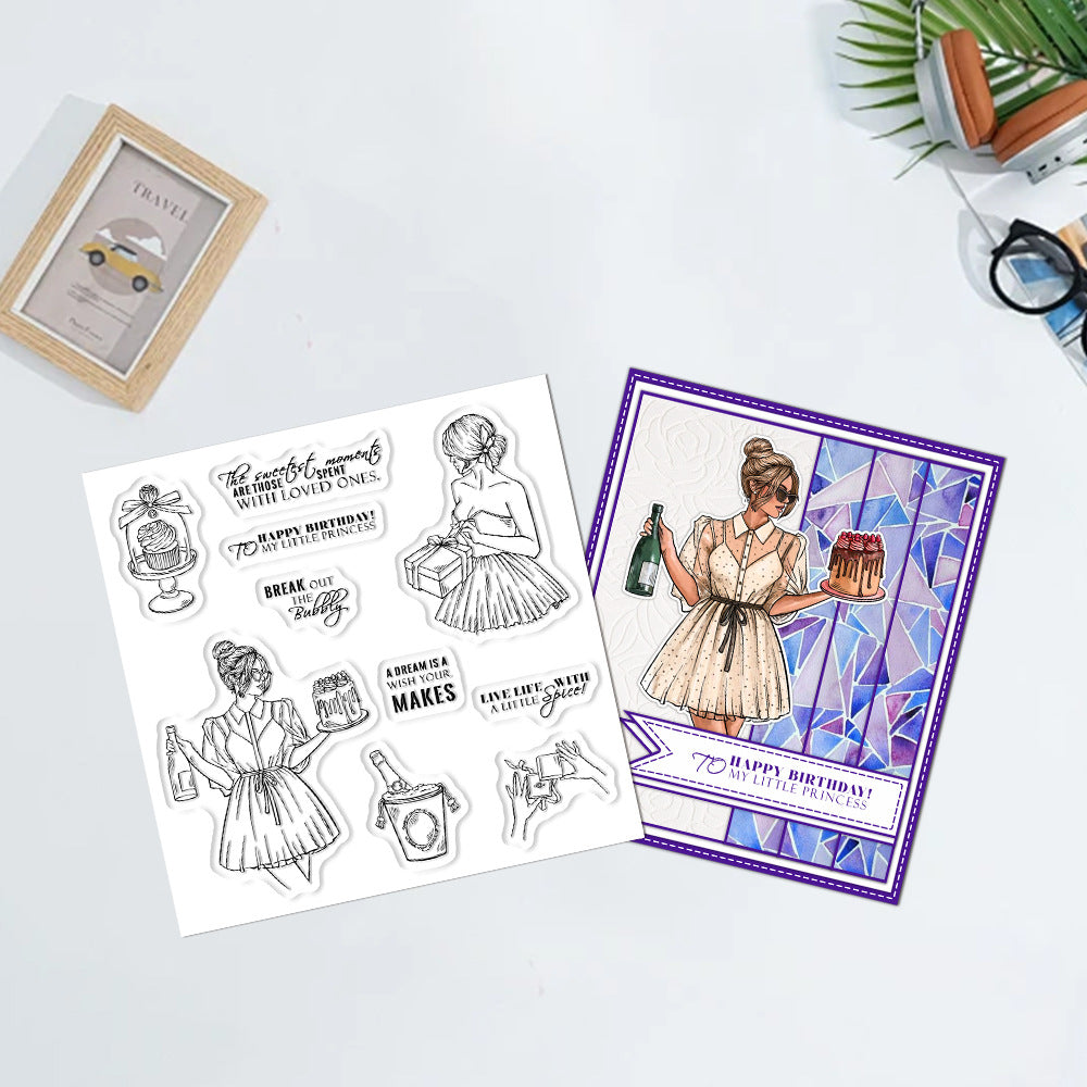 Girl's Birthday Scene Clear Stamps