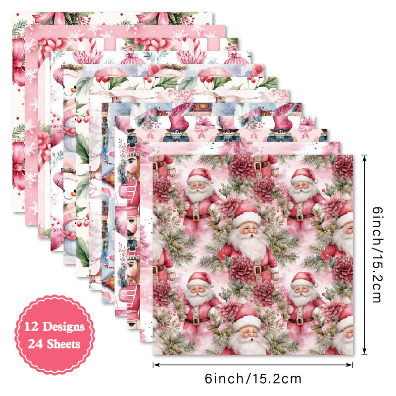 24PCS 6" Rosy Yuletide Scrapbook Paper & Cardstock