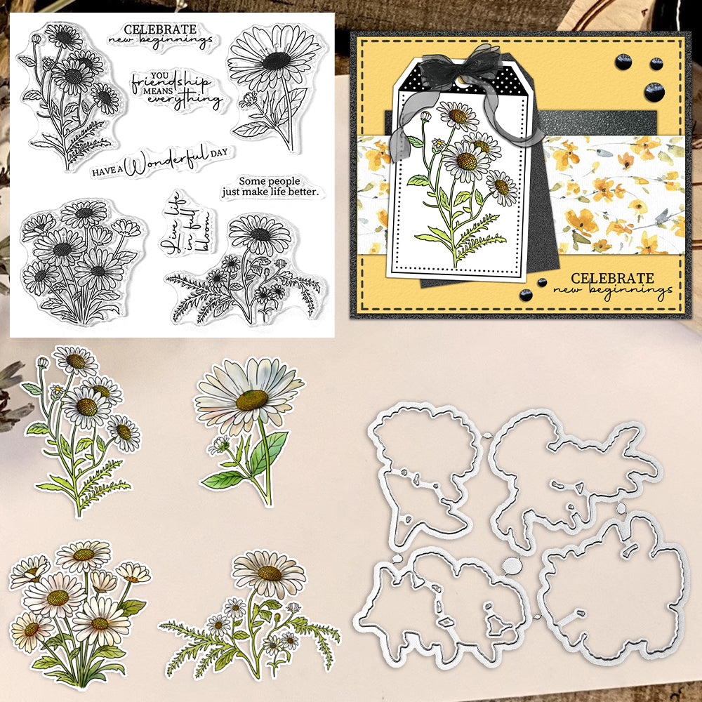 Daisy Flowers Blooming In Spring Dies & Stamps Set
