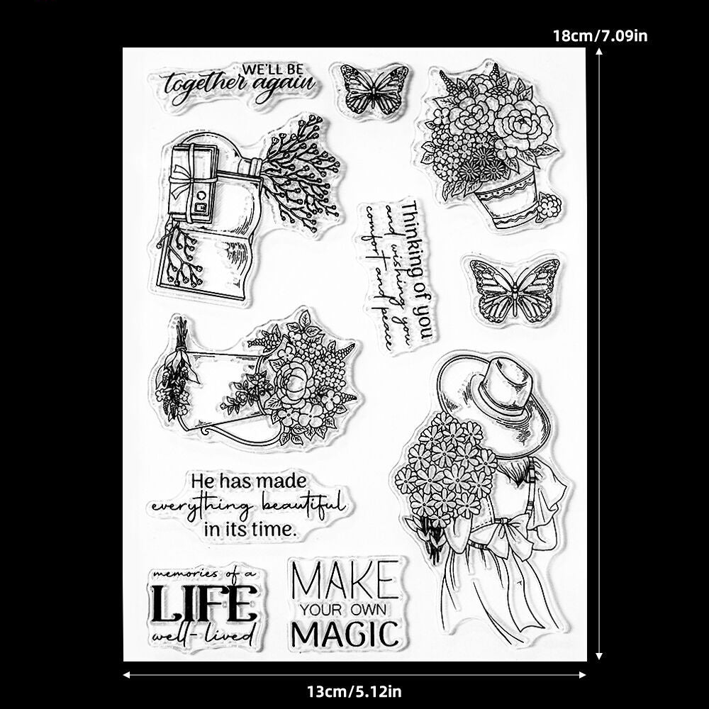 Romantic Flowers Butterflies Dies & Stamps Set