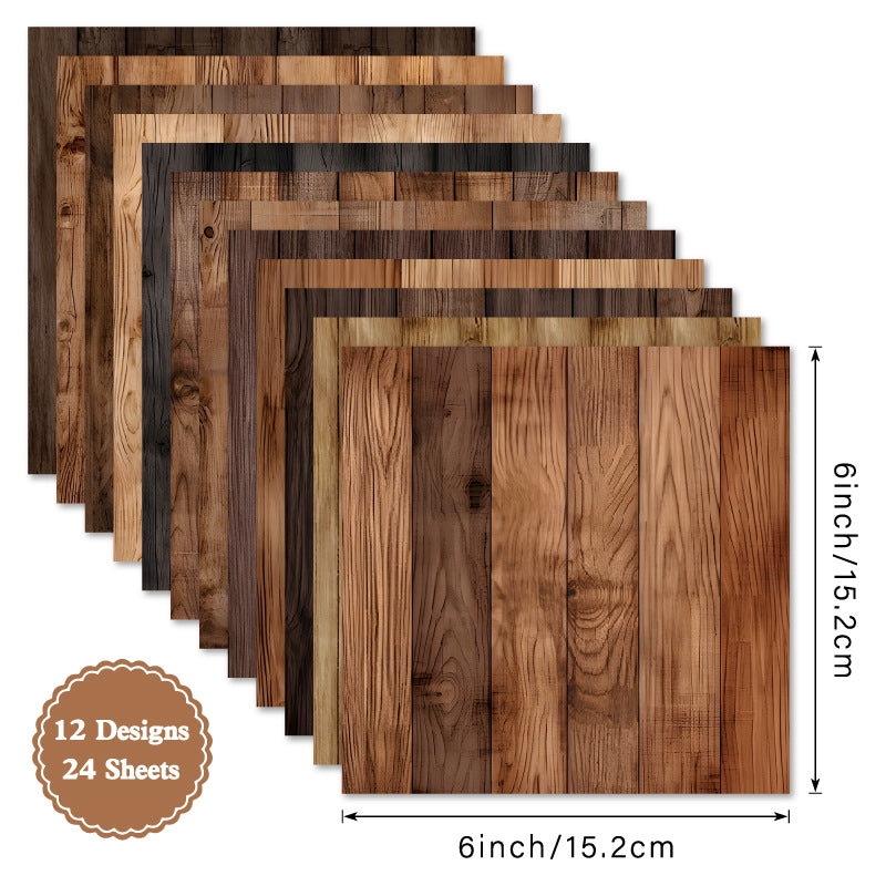 24PCS 6" Wooden Texture Scrapbook Paper & Cardstock