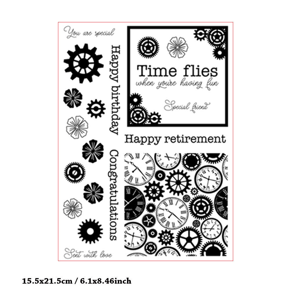 Retro Style Gears DIY Scrapbook Clear Stamps