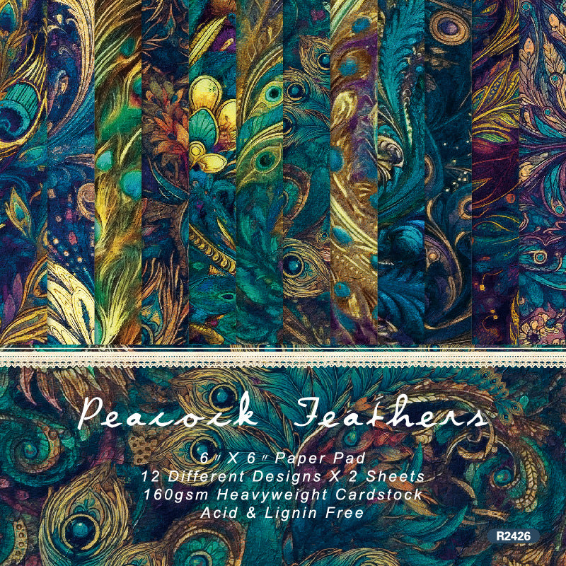24PCS 6" Peacock Feathers Scrapbook Paper & Cardstock