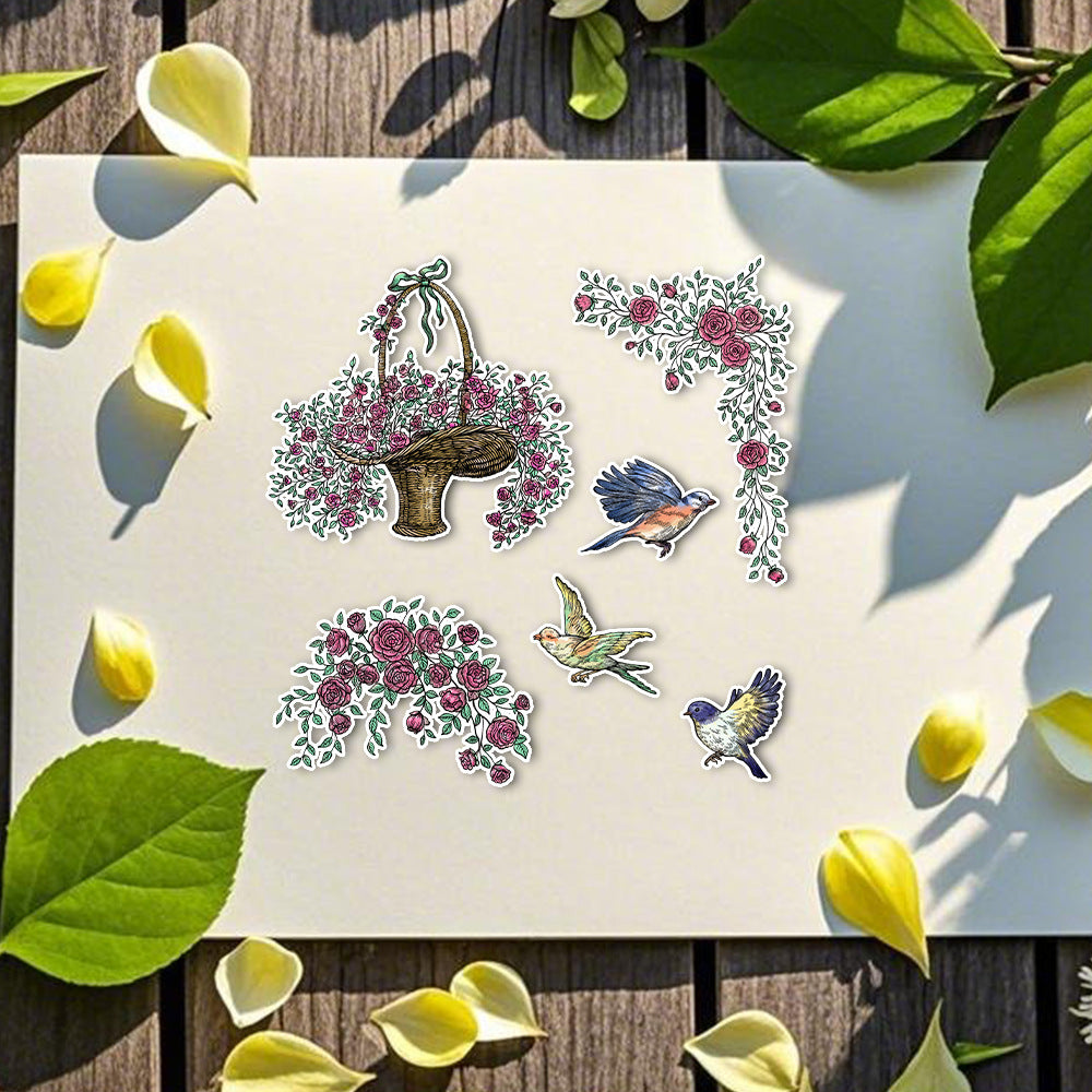 Flower Basket and Birds Dies & Stamps Set