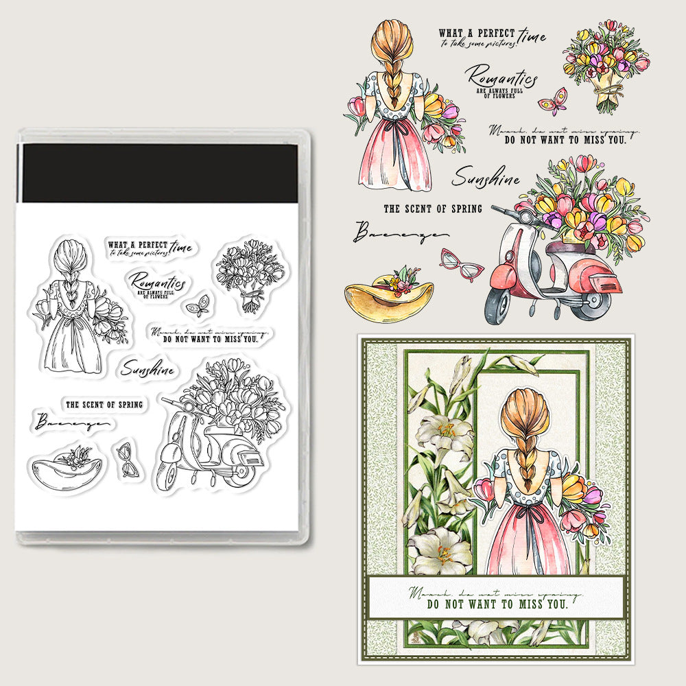 Spring Flowers Girl Clear Stamps