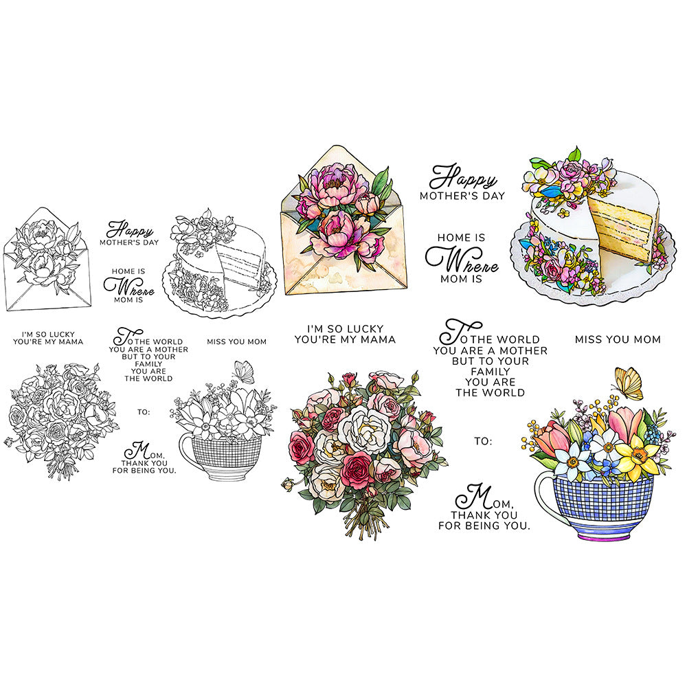 Happy Mother's Day Flowers Cakes Clear Stamps
