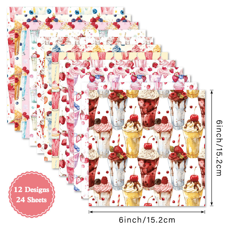 24PCS 6" Milkshake Scrapbook Paper & Cardstock