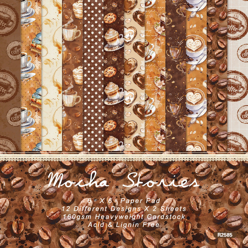 24PCS 6" Mocha Stories Scrapbook Paper & Cardstock