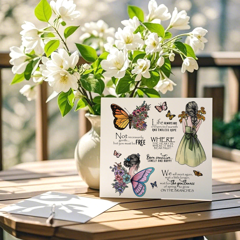 Flowers Butterfly Girl Clear Stamps