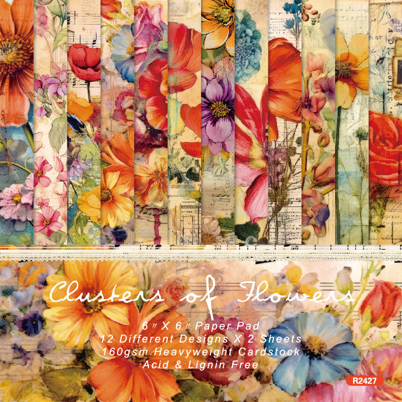 24PCS 6" Clusters Of Flowers Scrapbook Paper & Cardstock