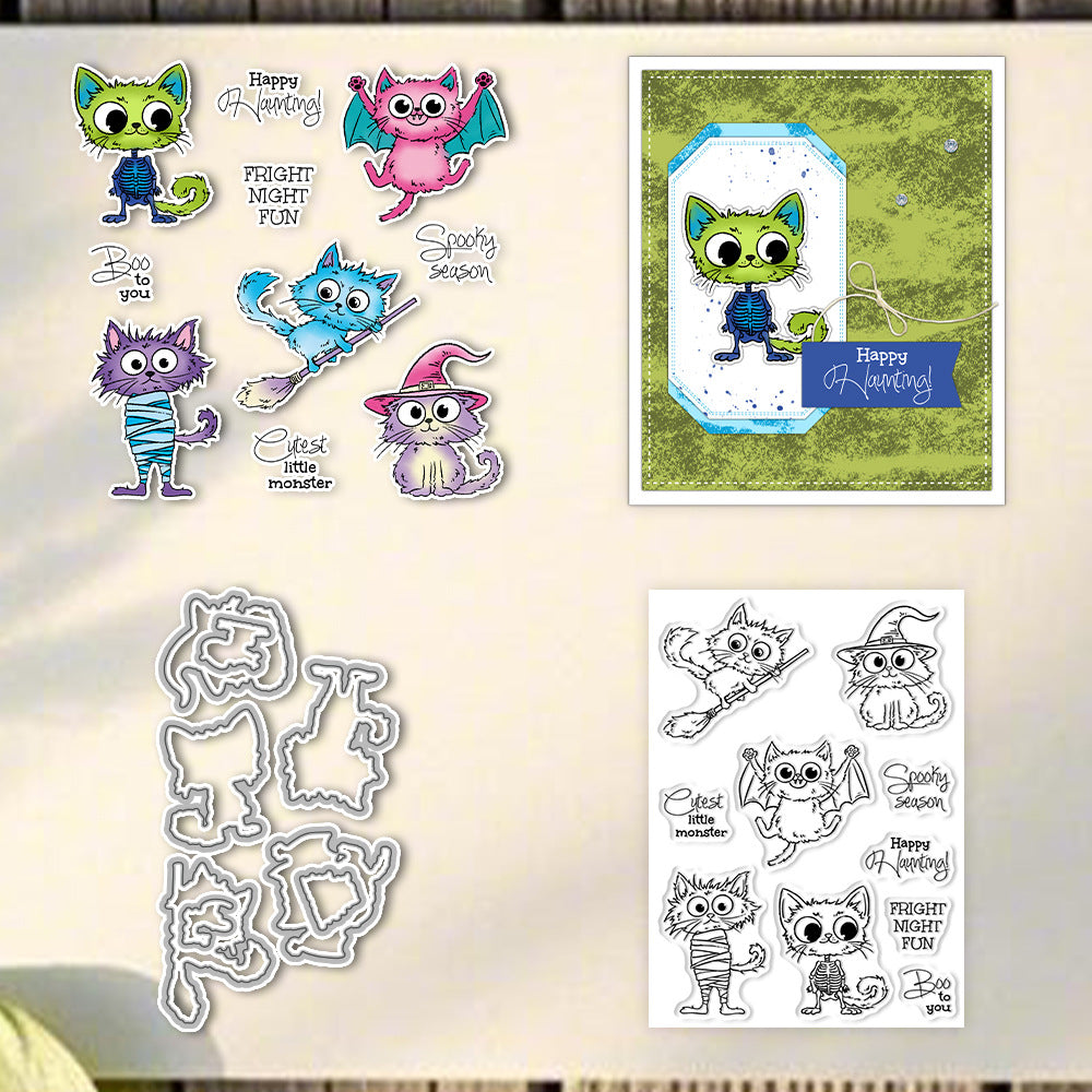 Halloween Cute Cats Dies & Stamps Set