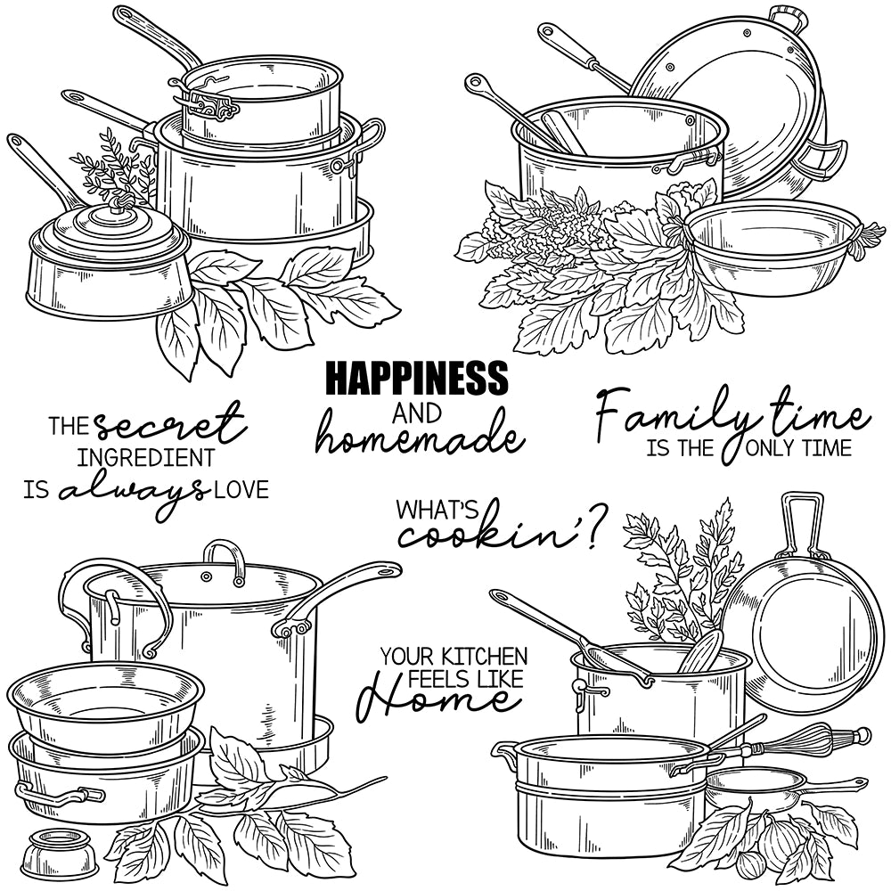 Retro Kitchen Cooking Pot Clear Stamps