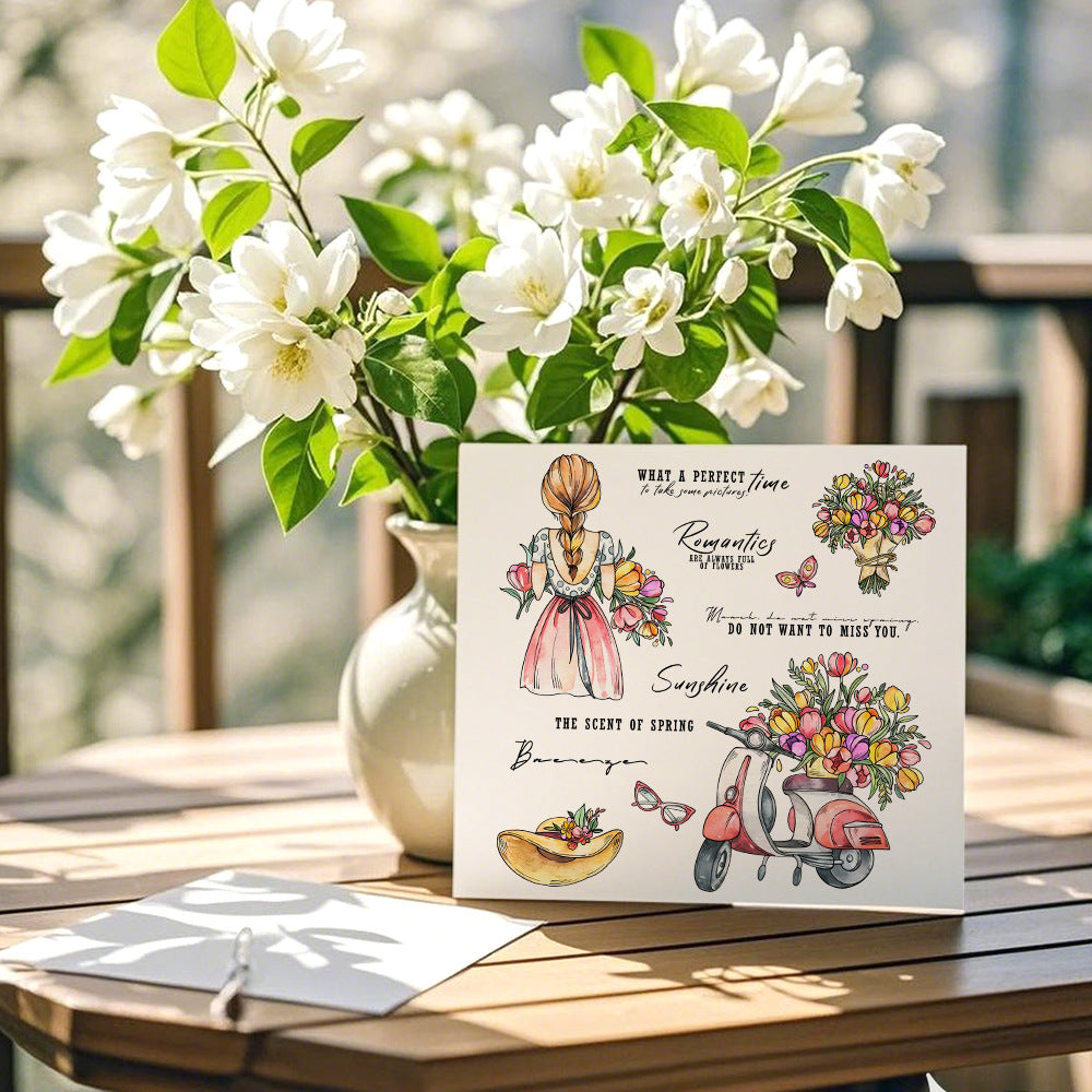 Spring Flowers Girl Clear Stamps