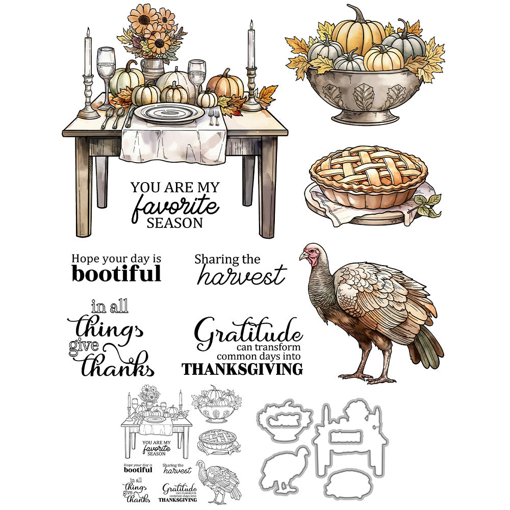 Thanksgiving Theme Dies & Stamps Set