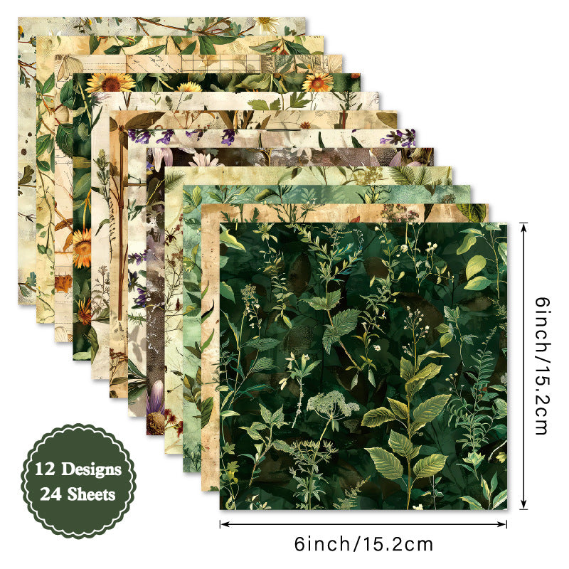 24PCS 6" Verdant Whispers Scrapbook Paper & Cardstock