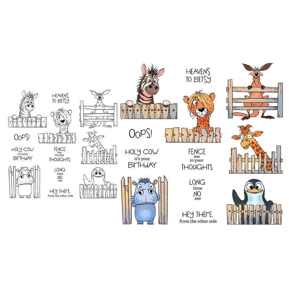 Cute Animals in the Fence Dies & Stamps Set