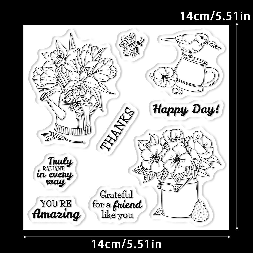 Potted Flowers Bird Clear Stamps