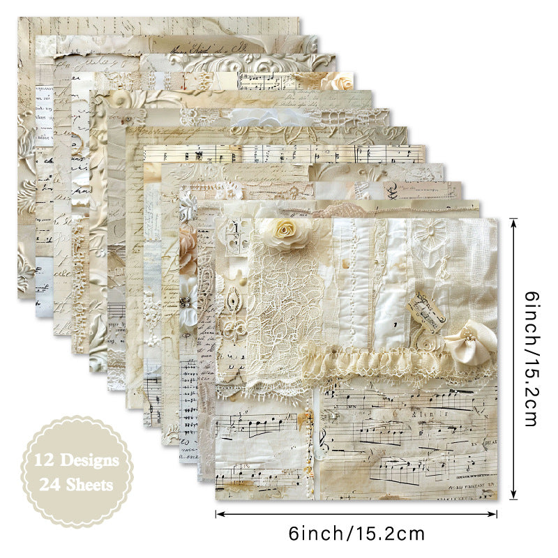 24PCS 6" Embossed Lace Scrapbook Paper & Cardstock