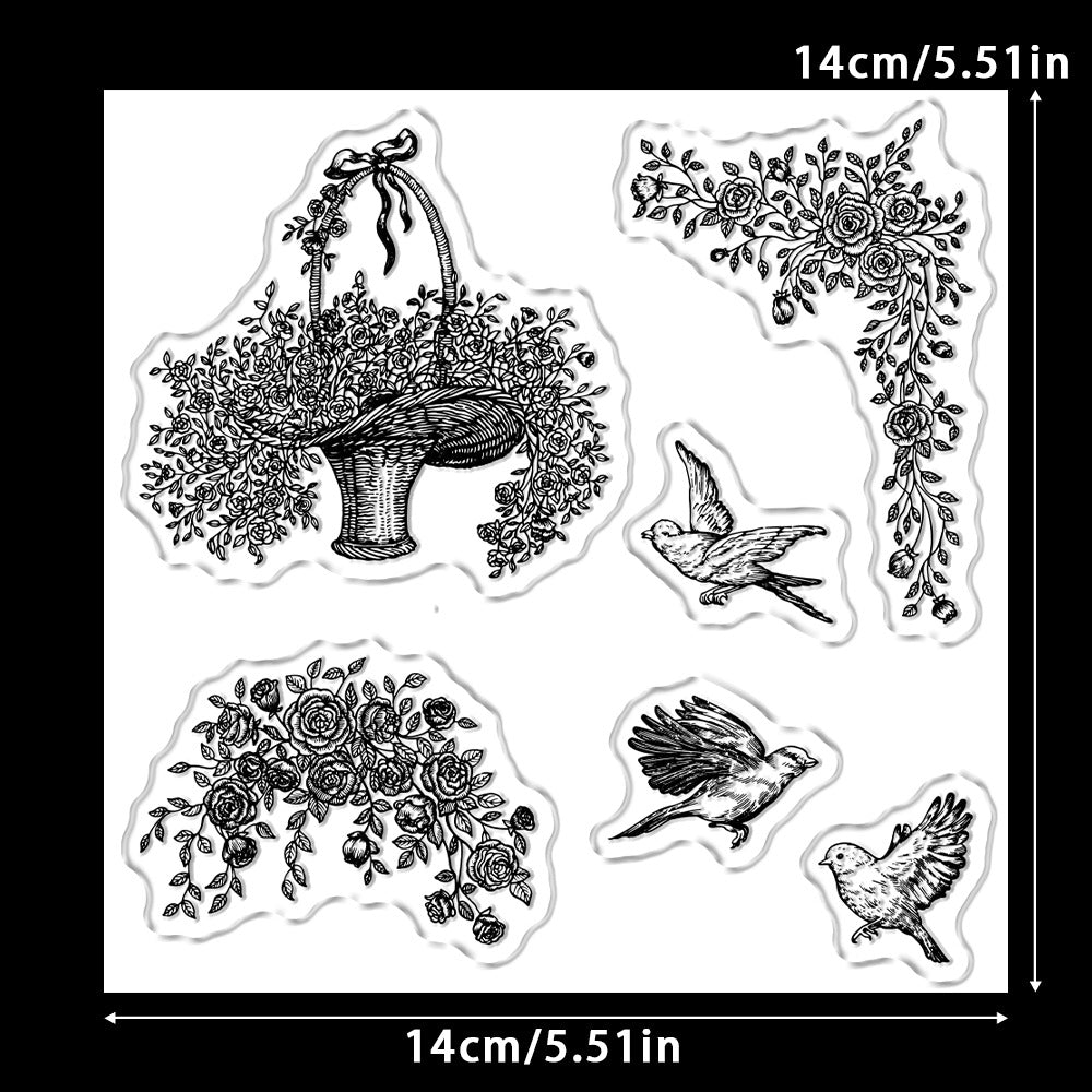 Flower Basket and Birds Dies & Stamps Set