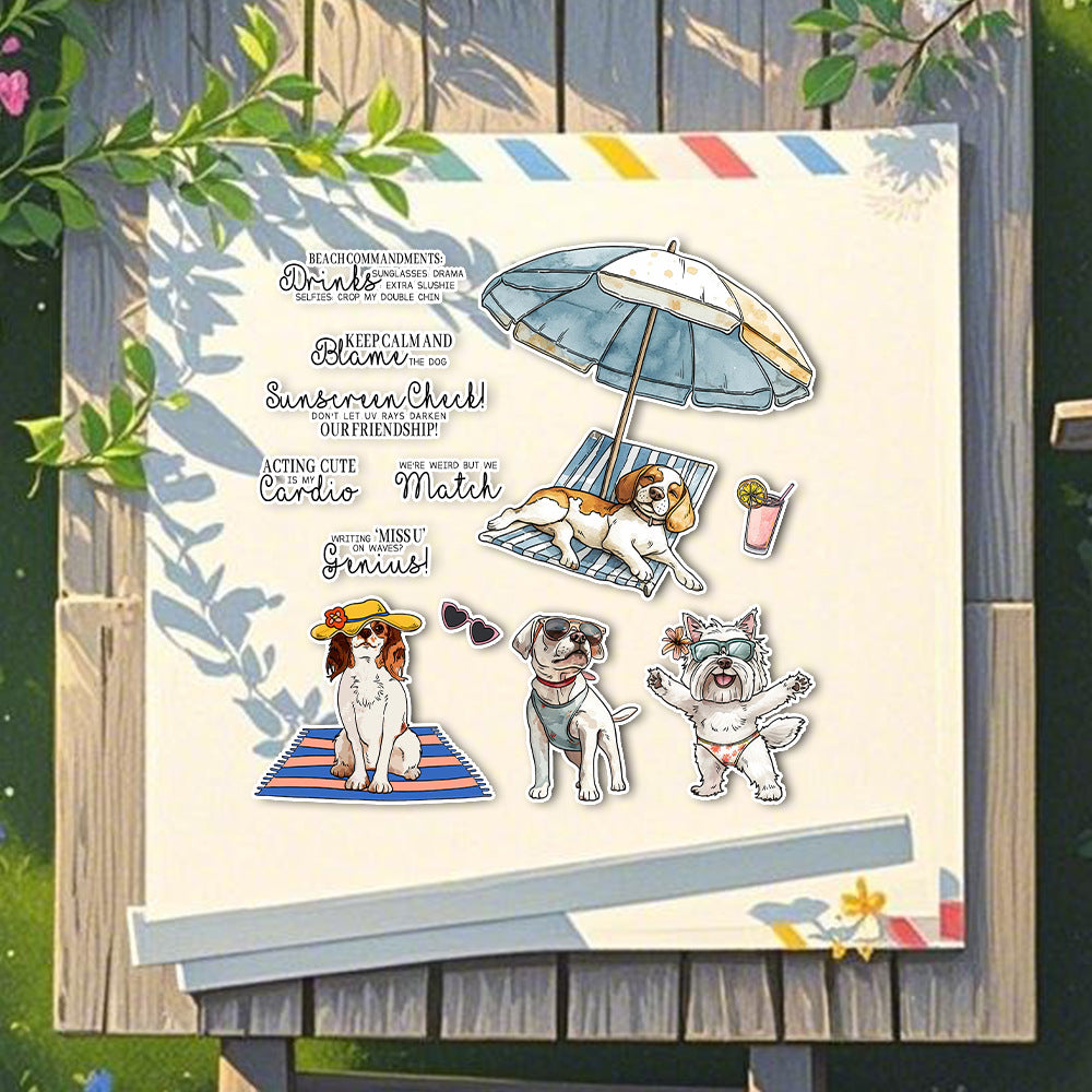 Puppy Beach Vacation Clear Stamps